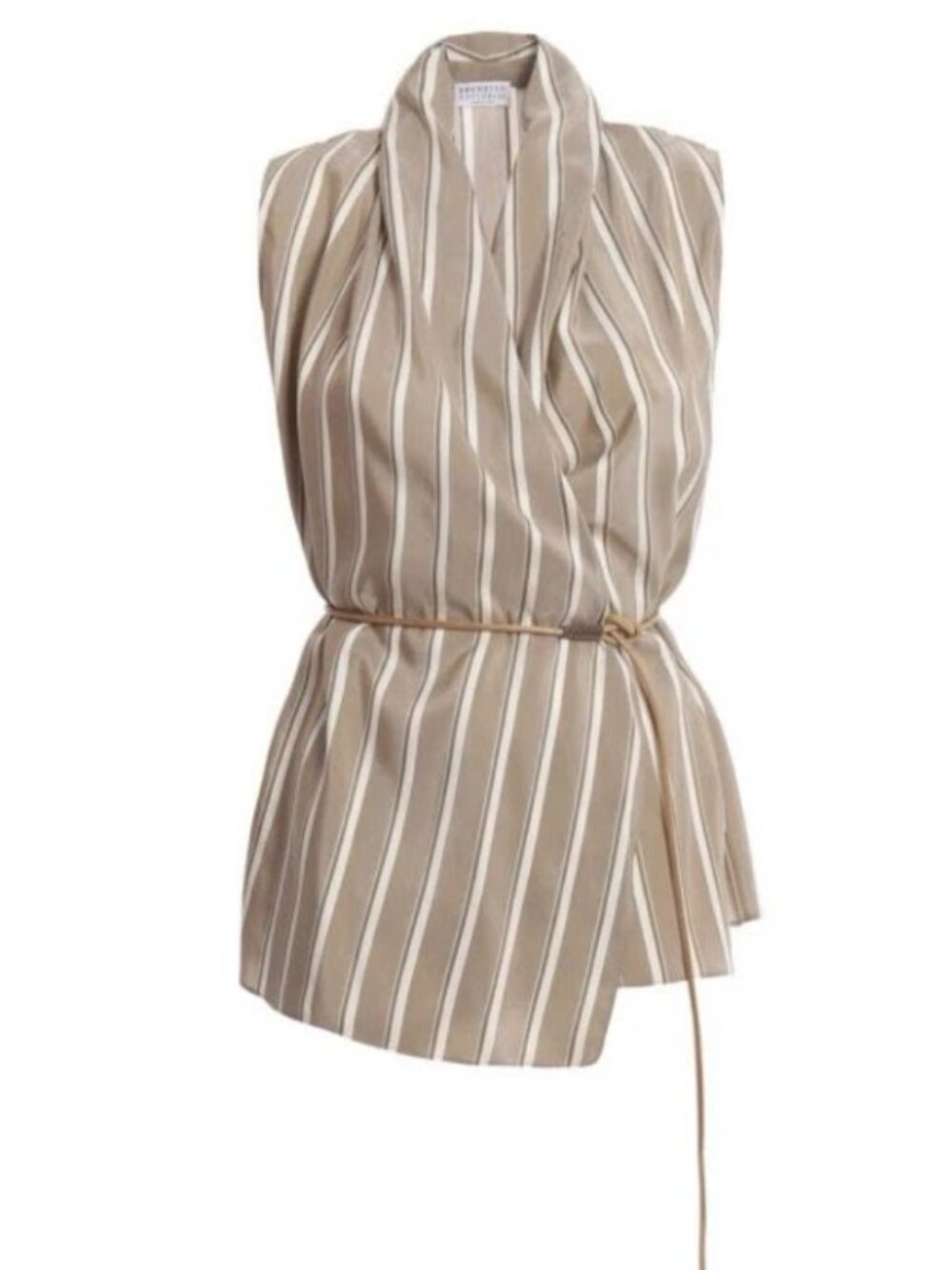 Brunello Cucinelli MH928DH306USA 100% Silk Striped Draped Top S - Picture 11 of 11